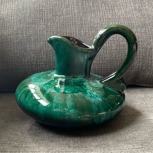 Vintage Mid Century Modern Green and Blue Drip Glaze Small Pottery Jug Ewer